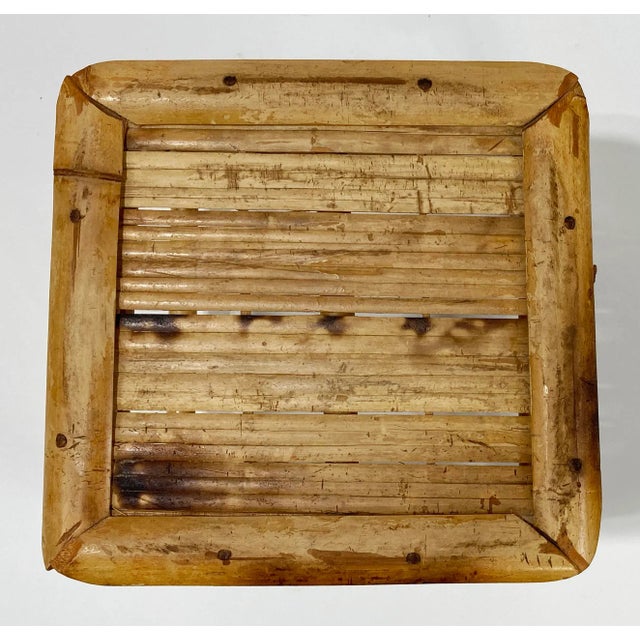 Vintage Square Scorched Bamboo Plant Stand or Riser For Sale - Image 4 of 7