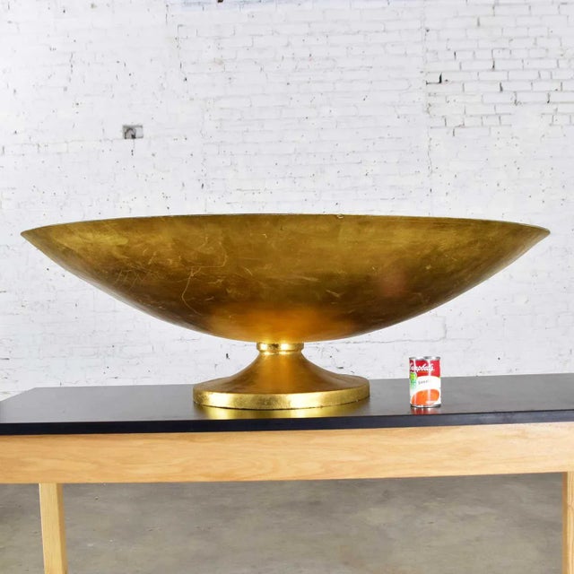 Modern Vintage Objet d'Art Monumental 4 Foot Diameter Bowl Store Display Fiberglass Gold Leaf Footed For Sale - Image 3 of 13