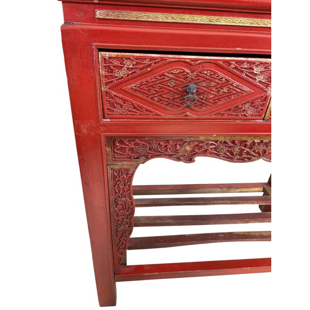 Wood Vintage Chinoiserie Red Lacquer Console Table 33.5" W For Sale - Image 7 of 12