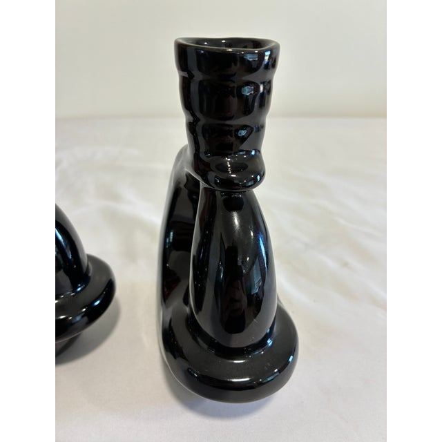 Black Vintage Frankoma Black Ceramic Modern Loop Vases, a Pair For Sale - Image 8 of 11