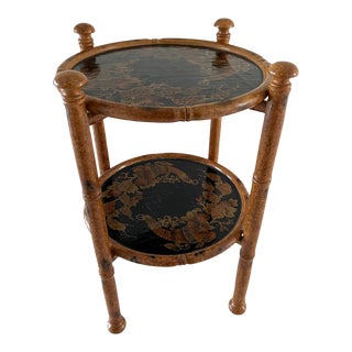 2 Tier Chinoiserie Faux Bamboo Side Table For Sale