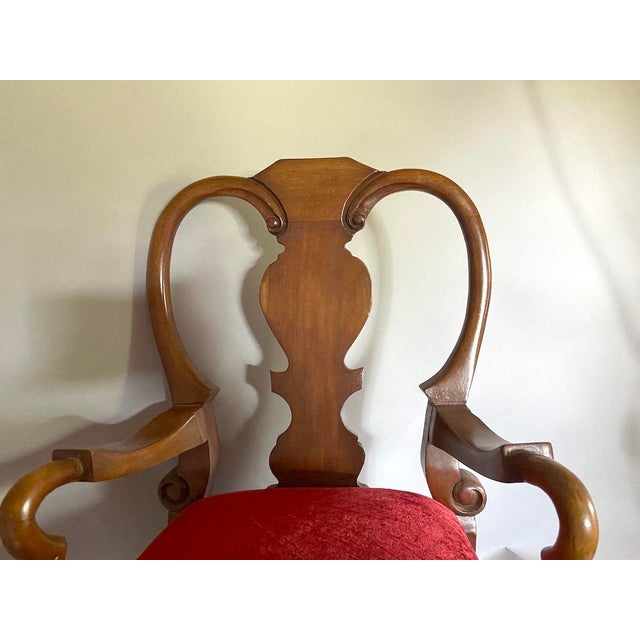 Early 20th Century Early 20c Queen Anne Red Velvet Mahogany Chair - 1 Pc For Sale - Image 5 of 9