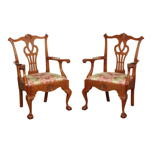 Chippendale Style Vintage Custom Crafted Ball & Claw Armchairs - A Pair For Sale