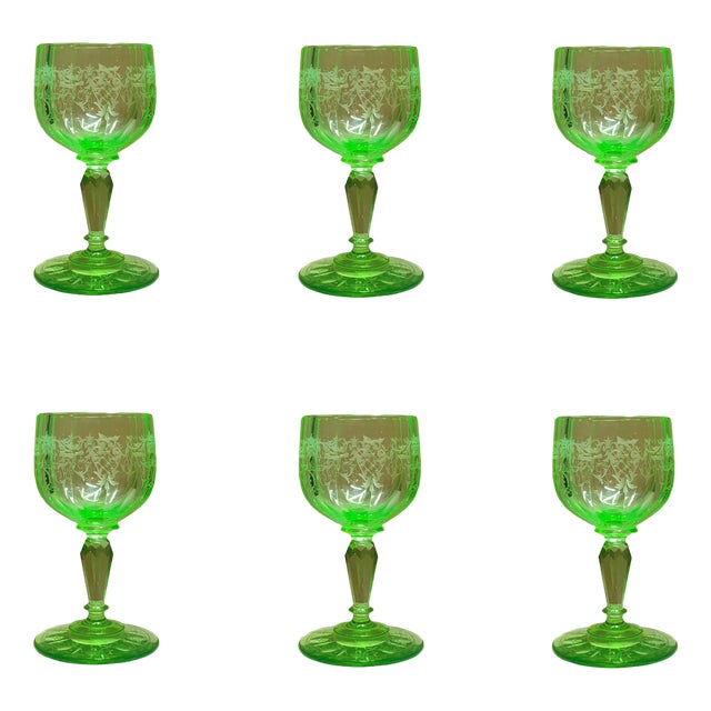 Crystal Sherry Glass with Green Maria Theresia Decor by Stefan Rath for Josef Lobmeyr, Austria, 1910s, Set of 6 For Sale