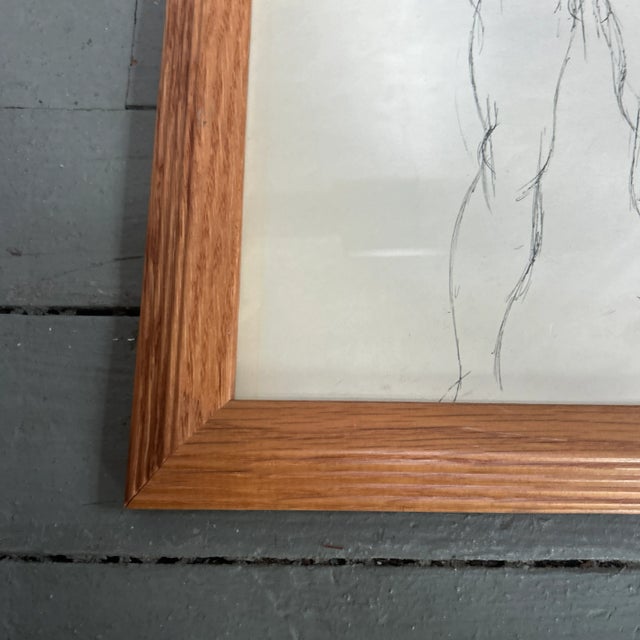 Abstract Expressionism 1940’s Original Male Nude Giacometti Style Ink Drawing in Oak Frame For Sale - Image 3 of 4