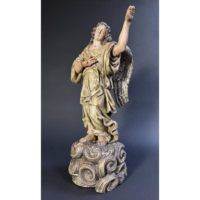 Lombard Artist, Polychrome Sculpture Depicting an Angel, 17th Century, Wood For Sale - Image 3 of 17