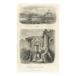 Alphonse Boilly, Ceuta from the Sea and Citadel Gate of Tangier, Morocco, 1859, Engraving For Sale