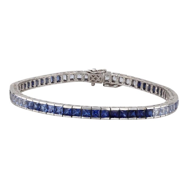 11.50ctw Lab Created Blue Sapphire Tennis Bracelet 10k White Gold 7.25" 4mm For Sale