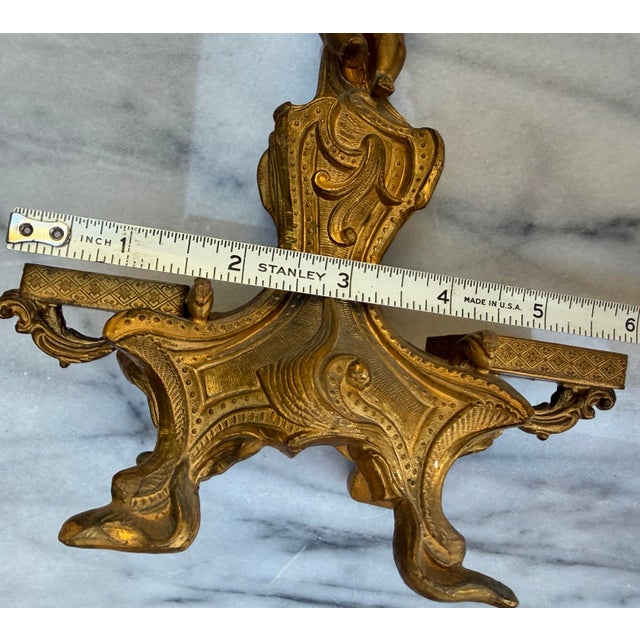Antique French Rococo Gilt Brass Cherub Figural Double Inkwell Desk Stand 7.5” For Sale In Phoenix - Image 6 of 8