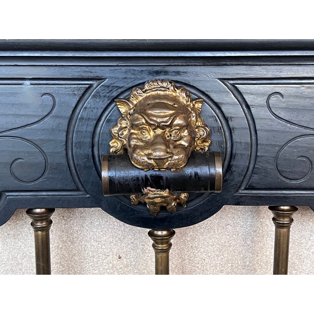 Black French Black Ebonized Bed With Bronze Mounts and Candle Holder , Signed For Sale - Image 8 of 13