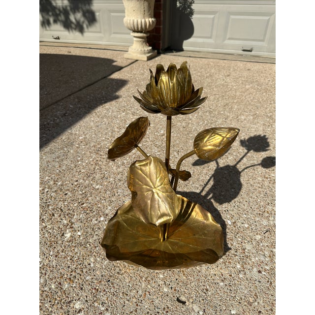 Feldman Lighting Vintage Mid-Century Modern Feldman Brass Lotus Candelabra Centerpiece For Sale - Image 4 of 12
