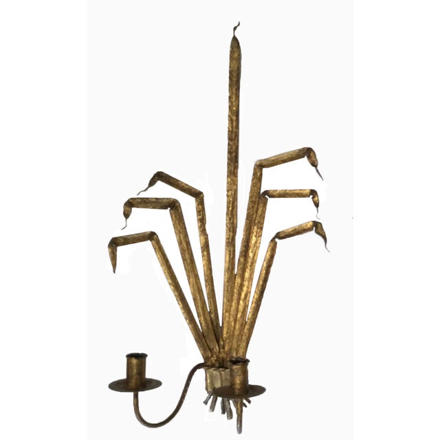 Boho Chic Vintage Gold Leaf Wall Sconces - a Pair For Sale - Image 3 of 6