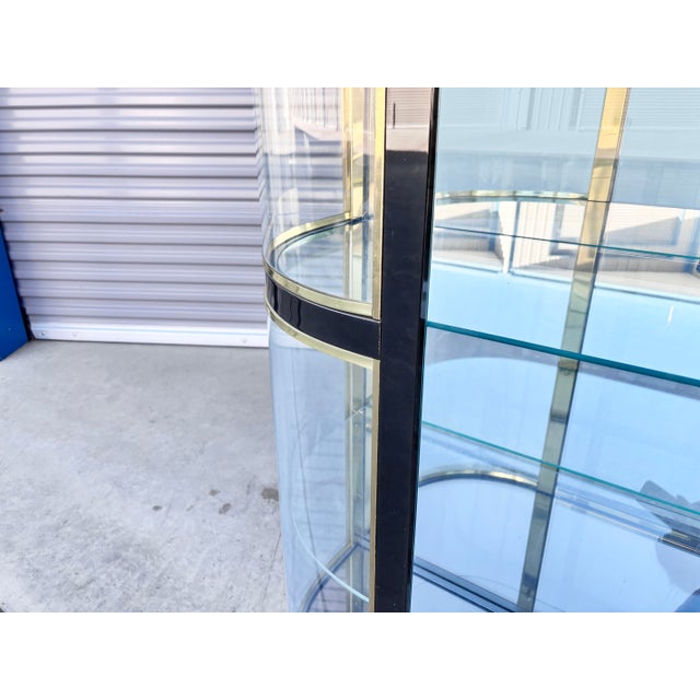 1970s Vintage Brass & Gunmetal Display Cabinet Styled After MasterCraft For Sale - Image 5 of 13