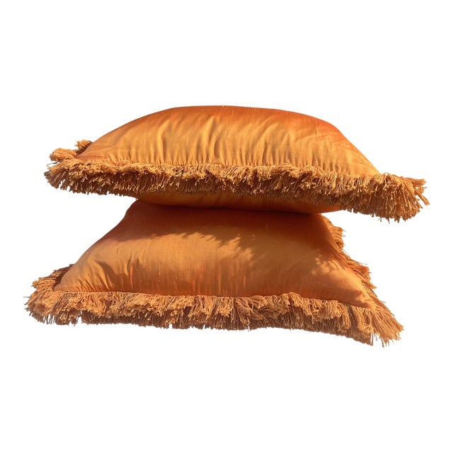 2010s Dupioni Silk Decor Pillows a Pair For Sale
