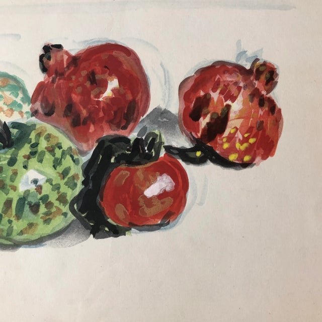 Japanese Vintage Japanese Original Wood Block Print “Apples & Pomegranates” Signed W/Seal For Sale - Image 3 of 8