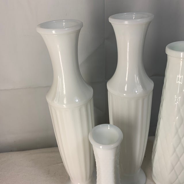 Farmhouse Collection of 4 Vintage Milk Glass Bud Vases For Sale - Image 3 of 6