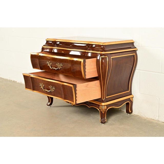 Karges French Provincial Louis XV Burled Walnut and Gold Gilt Bombay Chest of Drawers For Sale In South Bend - Image 6 of 15