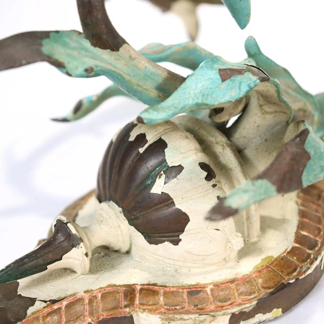 Pair of Edwardian Cold Painted Bronze 4-Light Flora Wall Sconces or Candelabra For Sale - Image 9 of 11