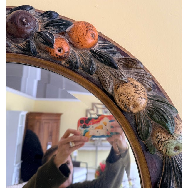 French Provincial Labarge Round Carved Fruit Mirror For Sale - Image 3 of 5