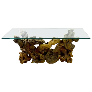 Root Burl Glass Top Console Table