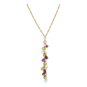 Tiffany & Co Multi Gemstone Drop Necklace Vintage 18k Yellow Gold Signed Jewelry