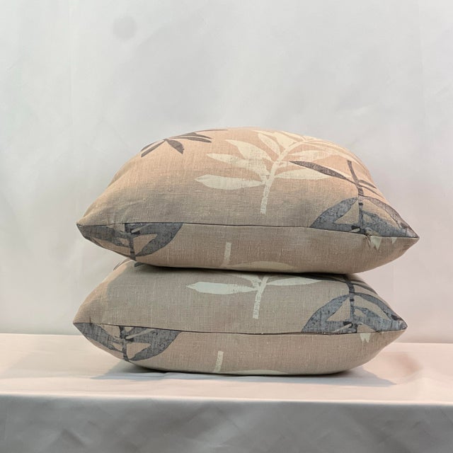 Contemporary Painted Linen 20” Pillows - A Pair For Sale - Image 3 of 3