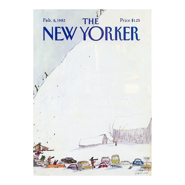 1982 Vintage New Yorker Cover, February 8 (James Stevenson), Original New Yorker Magazine Cover, Winter Sports, Skiing For Sale