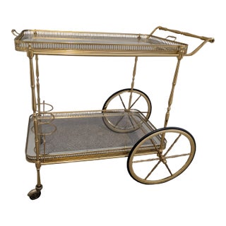Mid 20th Century Hollywood Regency Mirrored Glass and Brass Trolley Bar Cart For Sale