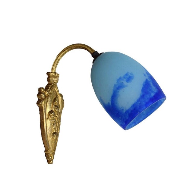 Art Deco Wall Sconce in Gilt Bronze and Blue Glass Paste, 1930s For Sale - Image 11 of 11