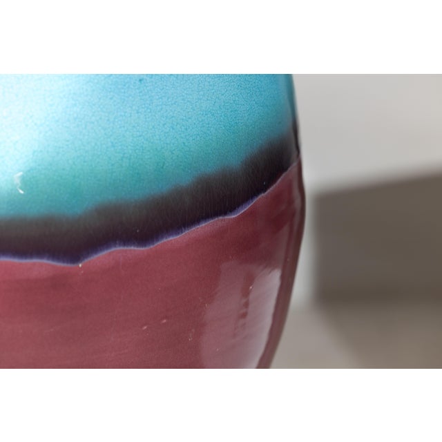 Contemporary Large Artisan Ceramic Vase with Turquoise Crackle Glaze and Deep Brown Ground For Sale - Image 3 of 18
