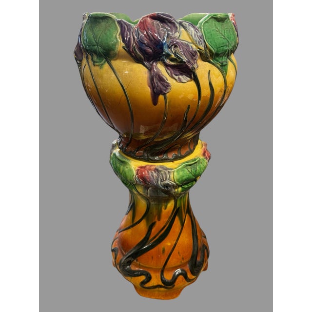 Green Early 20th Century Roseville Blended Majolica Jardiniere & Pedestal Planter Vase For Sale - Image 8 of 12