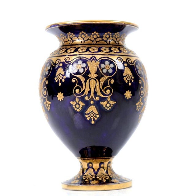 Antique Coalport Jewelled Cobalt Blue Porcelain Baluster Vase, 1880 For Sale - Image 4 of 14