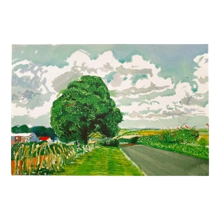 David Hockney Fine Art Lithograph Print Midsummer : East Yorkshire Series " Road and Tree Near Wetwang " 2004 For Sale