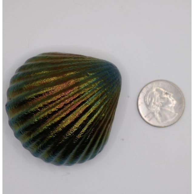 Glass Vintage Signed Robert Held Iridescent Favrile Art Glass Seashell Paperweight For Sale - Image 7 of 7
