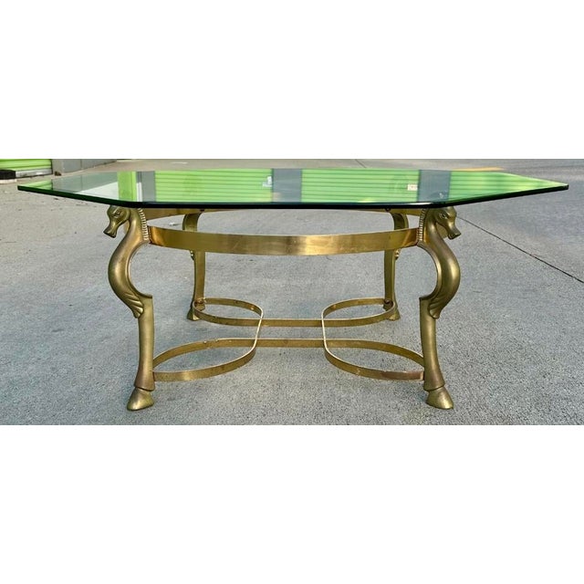 Brass Maison Jansen Attributed Vintage Brass Horse Head Octagonal Coffee Table, Made in Italy For Sale - Image 8 of 18