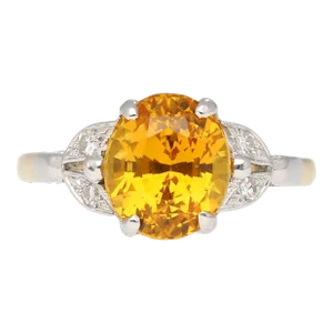 3.06 Carat Oval Cut Yellow Sapphire & Diamonds Ring in Platinum & 14K Gold Setti, Size 5