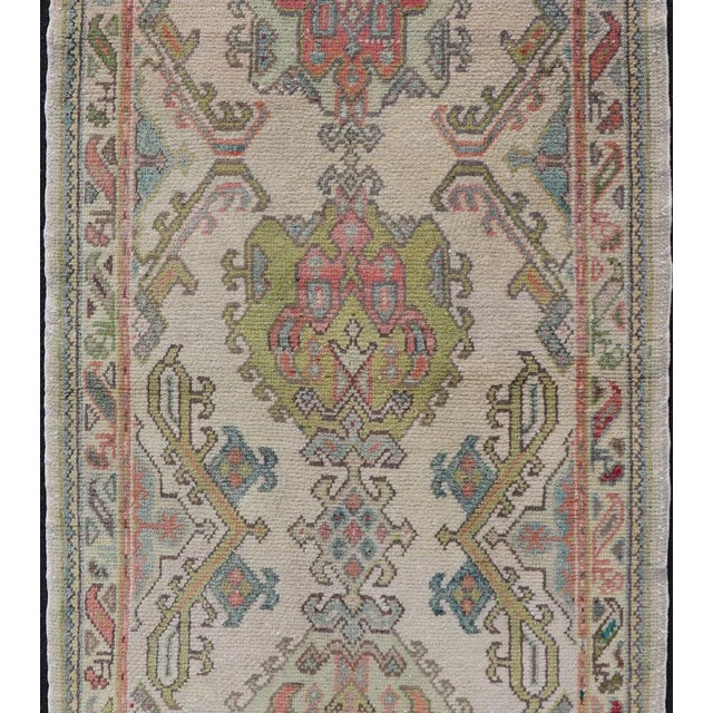 Textile Layered Medallion Vintage Turkish Area Rug Oushak 2'10"x5'8" For Sale - Image 7 of 10