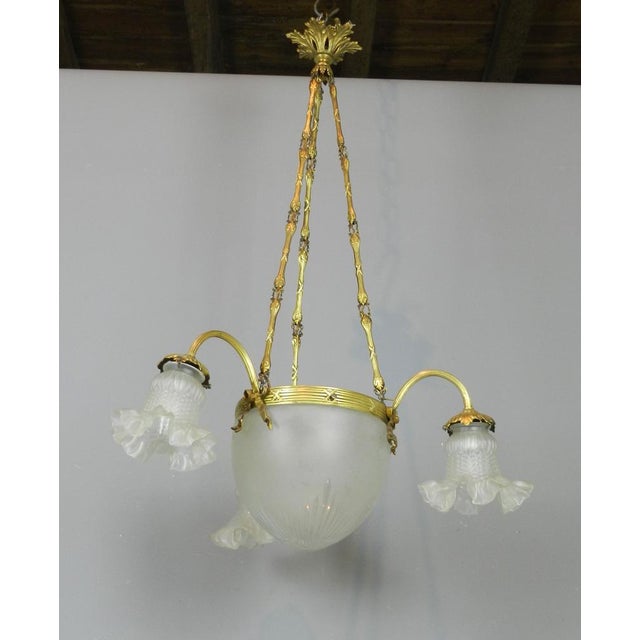 Gold French Three Arm Ceiling Light, 1930s For Sale - Image 8 of 12
