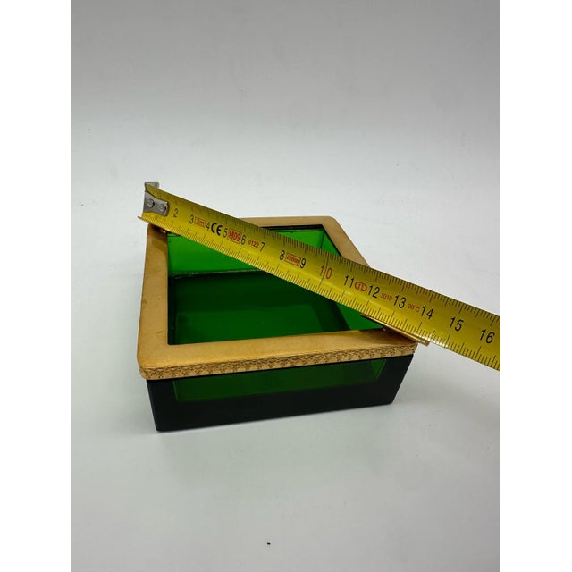 Antique Bohemian Green Crystal Ashtray in Polished Edge Mounted in Bronze on Dark Emerald Green Color in Square Shape, 1920s For Sale - Image 9 of 11