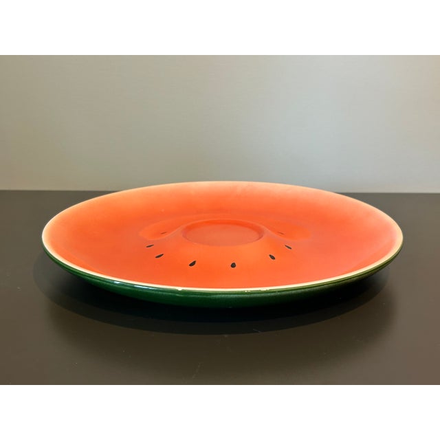 Bordallo Pinheiro Late 19th Century Bordallo Pinheiro Style Watermelon Slice Ceramic Serving Platter – Hand-Painted Majolica Style Fruit Plate, Summer Entertaining Dish For Sale - Image 4 of 8
