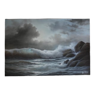 1980s Jorge Prieto B. Stormy Seascape Original Oil on Canvas For Sale