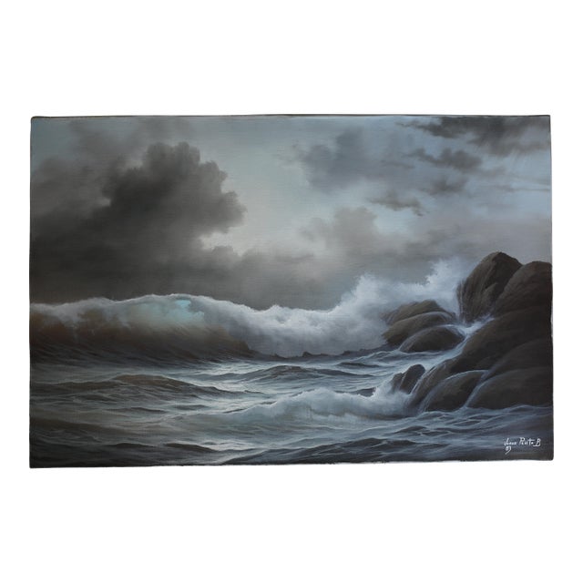 1980s Jorge Prieto B. Stormy Seascape Original Oil on Canvas For Sale