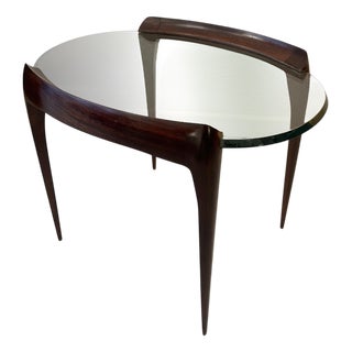Glass and Mahogany Coffee Table attributed to Max Ingrand Fontana Arte, Italy, 1950s For Sale