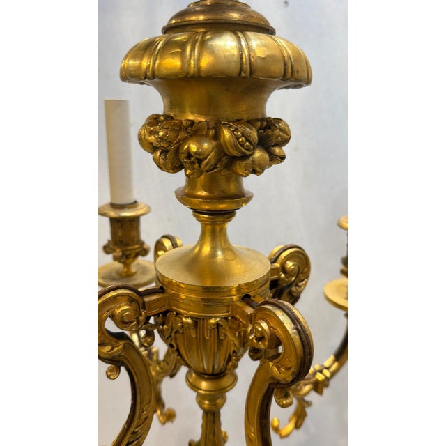 1900s Gilt Bronze Flowers Chandelier 4 Lights For Sale - Image 4 of 7