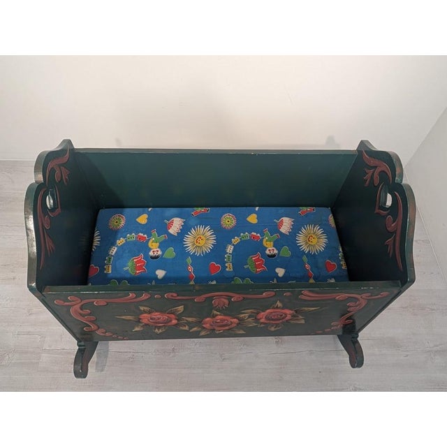 Vintage Hand-Painted Wooden Cradle, 1940s For Sale - Image 12 of 14