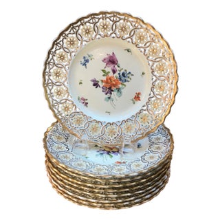 Set of 9 Hand Painted and Reticulated Accent Plates For Sale
