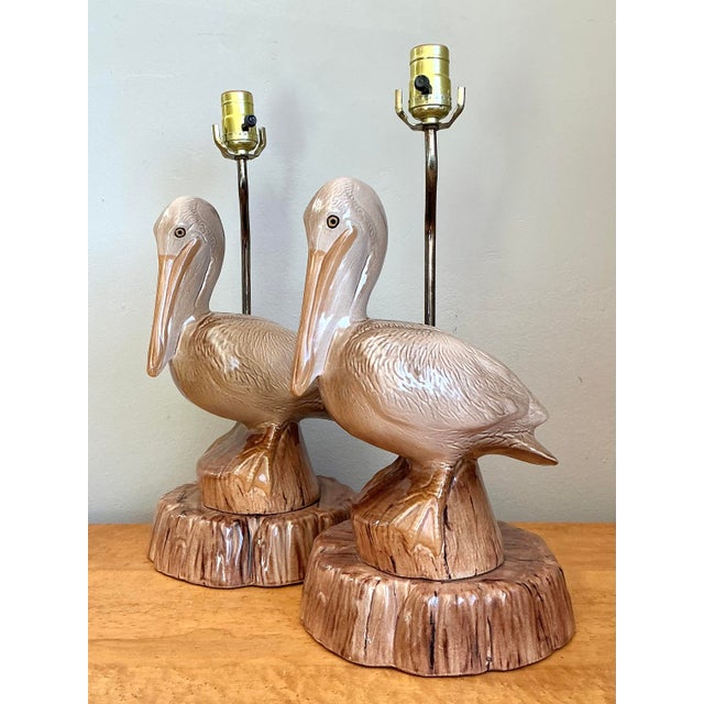 Vintage Glazed Ceramic Pelican Lamps - A Pair For Sale In West Palm - Image 6 of 12