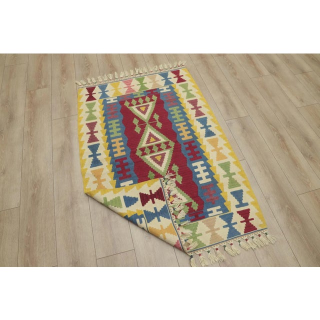 Mid-Century Modern 1970s Scandinavian Geometric Yellow Cappadocia Kilim Rug For Sale - Image 3 of 13