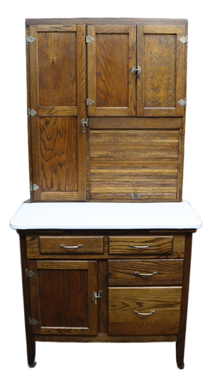 Rare Antique Oak Hoosier Cabinet With Porcelain Work Surface