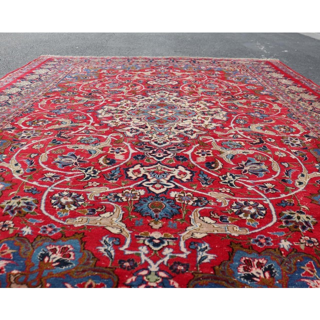 Traditional Vintage Persian Isfahan Rug With Red Field and Ivory Medallion Design For Sale - Image 3 of 13